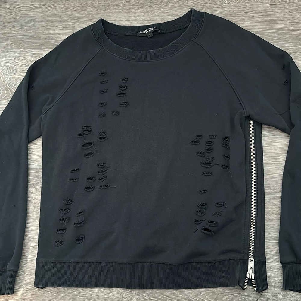 Central Park West black sweatshirt with cut out and zipper detailing